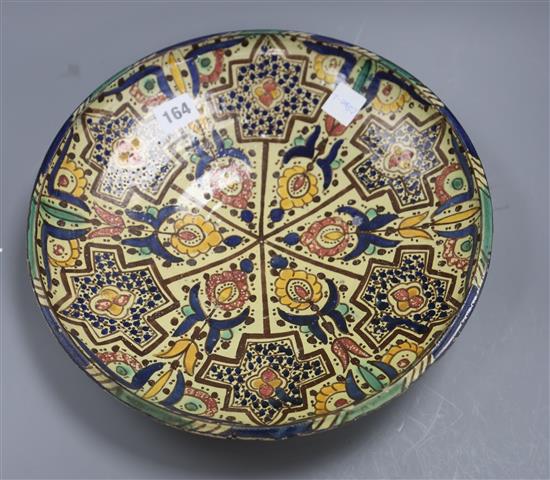 A Moroccan polychrome pottery dish